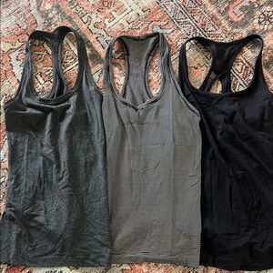 Lululemon Racerback Tanks black, charcoal, and bw striped size 6